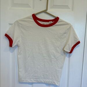 BDG women’s white and red waist length tee, NWOT, Medium